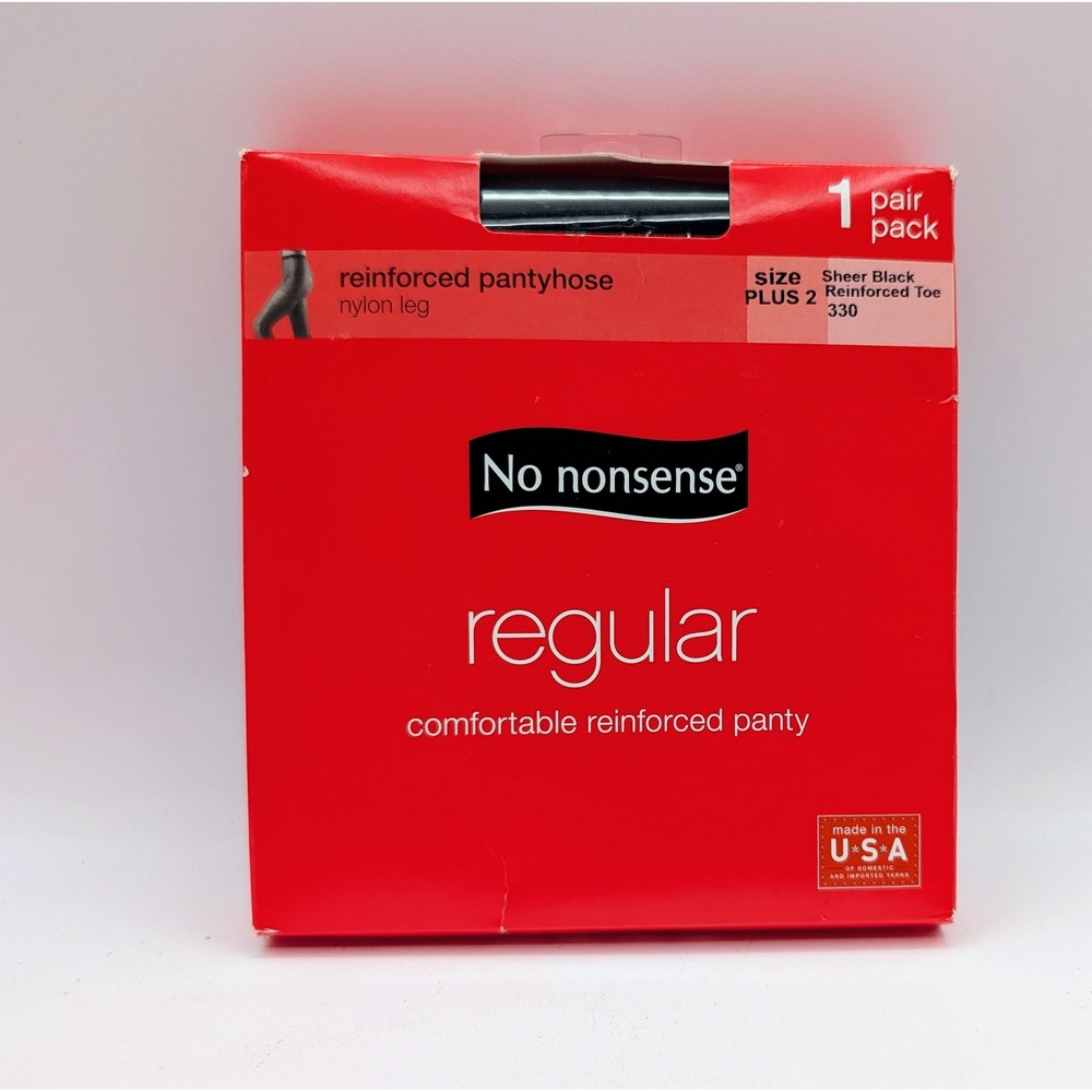 No Nonsense Regular Sheer Black Pantyhose Reinforced Toe Size Plus 2 1 Pair